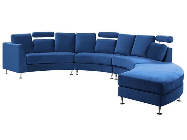 7-seter sofa blå fløyel halvsirkelformet stor stue moderne stil