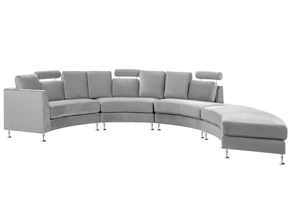 7-seter sofa fløyel grå halvsirkelformet stor stue moderne stil
