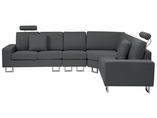 Hjørnesofa i Mørkegrått Stoff med Venstrevendt Polstring og Justerbar Nakkestøtte