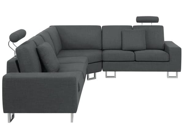 Hjørnesofa i Mørkegrått Stoff med Venstrevendt Polstring og Justerbar Nakkestøtte