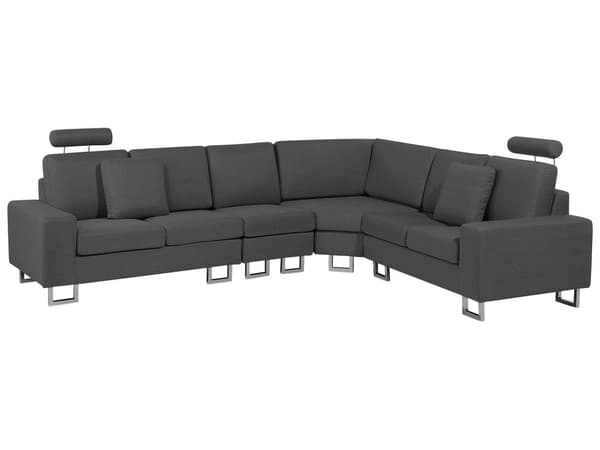 Hjørnesofa i Mørkegrått Stoff med Venstrevendt Polstring og Justerbar Nakkestøtte