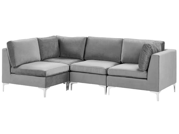 Hjørnesofa Modulær Høyre Grå Fløyel 4-seters L-formet Sølvmetallben Glamor