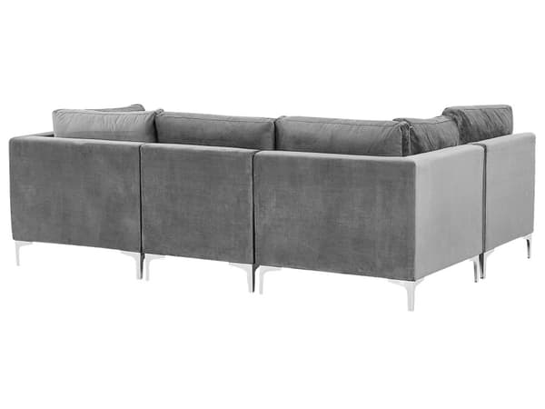 Hjørnesofa Modulær Høyre Grå Fløyel 4-seters L-formet Sølvmetallben Glamor