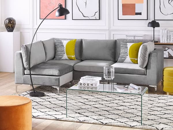 Hjørnesofa Modulær Høyre Grå Fløyel 4-seters L-formet Sølvmetallben Glamor