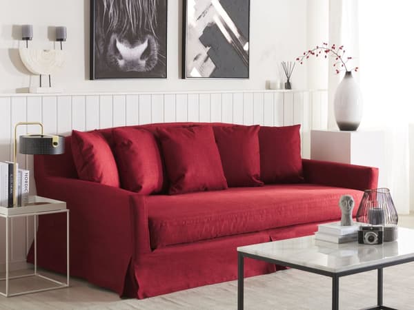 3-seters sofa Rød Polyesterstoff Treben Avtakbart trekk Ryggputer med skumfyll Klassisk design Stue