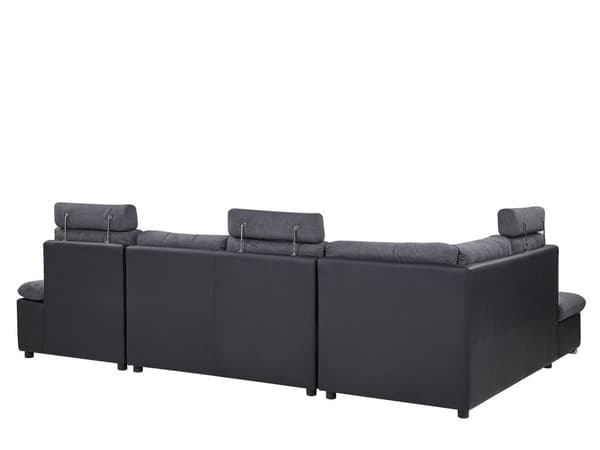 Hjørnesofa Grått Stoff U-formet Justerbar nakkestøtte oppbevaring tykke puter med puter