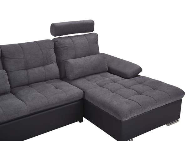 Hjørnesofa Grått Stoff U-formet Justerbar nakkestøtte oppbevaring tykke puter med puter