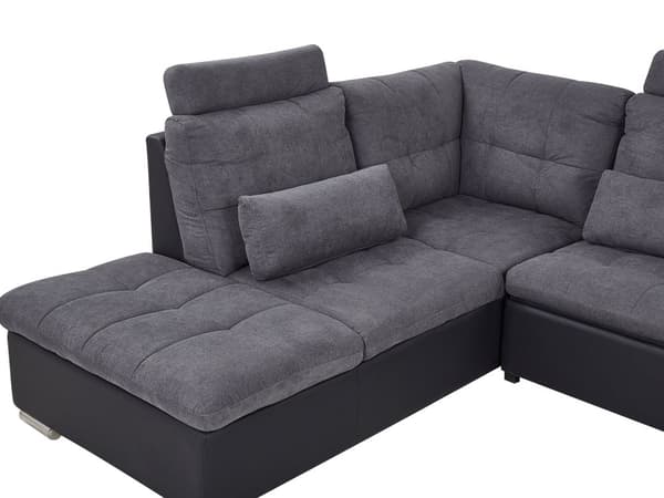 Hjørnesofa Grått Stoff U-formet Justerbar nakkestøtte oppbevaring tykke puter med puter