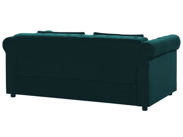 Chesterfield Sovesofa Grønn Fløyel Stoff Møbeltrekk Mørkt Tre Ben 3-seter med Madrassputer Moderne