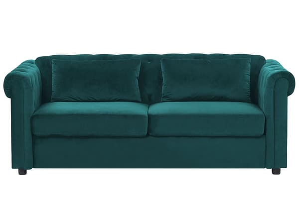 Chesterfield Sovesofa Grønn Fløyel Stoff Møbeltrekk Mørkt Tre Ben 3-seter med Madrassputer Moderne