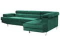 Miniatyrbilde 4 av 8: Hjørnesofa Grønn fløyel L-sofa med 5 seter Justerbare nakkestøtter og armlener Moderne stue sofa