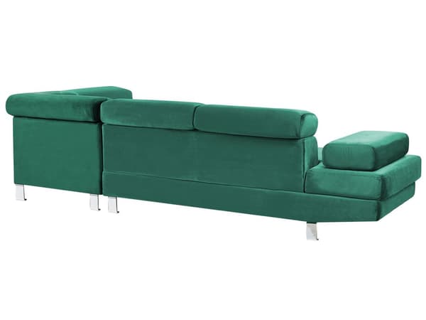 Hjørnesofa Grønn fløyel L-sofa med 5 seter Justerbare nakkestøtter og armlener Moderne stue sofa