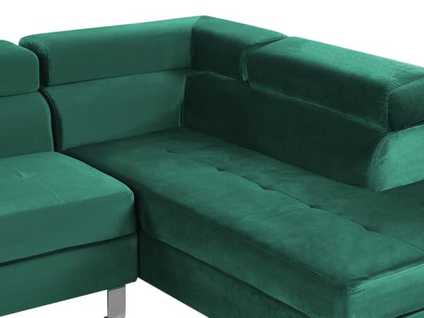 Hjørnesofa Grønn fløyel L-sofa med 5 seter Justerbare nakkestøtter og armlener Moderne stue sofa