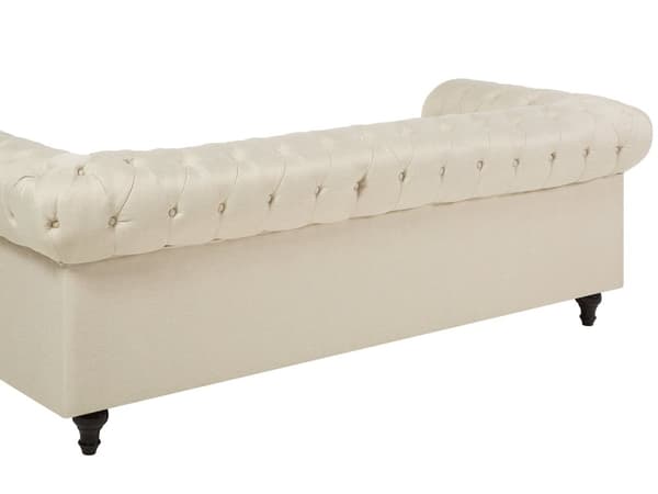 Chesterfield Sofa Beige Stoff Møbeltrekk Mørkt Tre Ben 3-seters