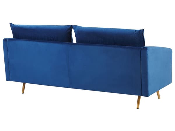 Sofa marineblå fløyel 3-seters ryggpolstret sete metallgyldne ben Retro Glam