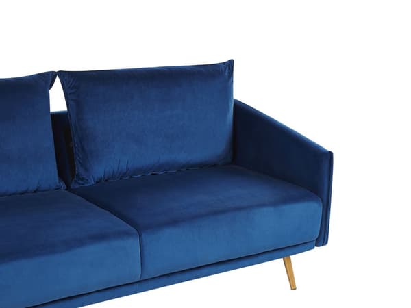 Sofa marineblå fløyel 3-seters ryggpolstret sete metallgyldne ben Retro Glam