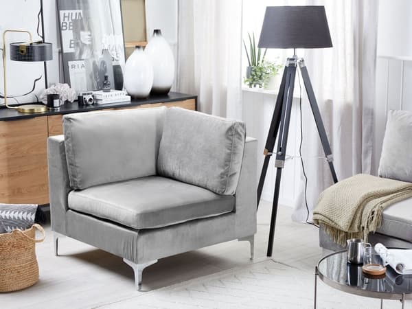 Hjørnemodul 1-seter Grå Fløyel Sølv metallben Glamorøs stil Moderne Innredning Stue