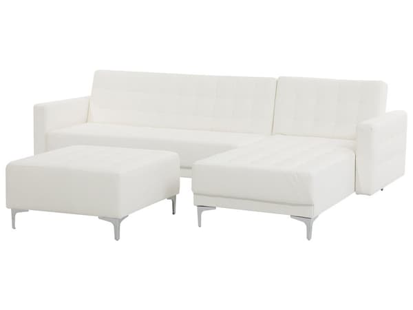 Hjørnesofa Hvit Kunstskinn Tuftet Moderne L-formet Modulær 4-seter med Osmansk Sjeselong