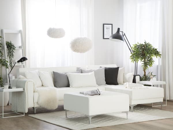 Hjørnesofa Hvit Kunstskinn Tuftet Moderne L-formet Modulær 4-seter med Osmansk Sjeselong