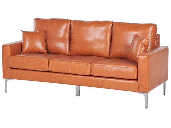 Sofa Brum Imitert Skinn 3-seters Polstret Sete Metallben med pynteputer