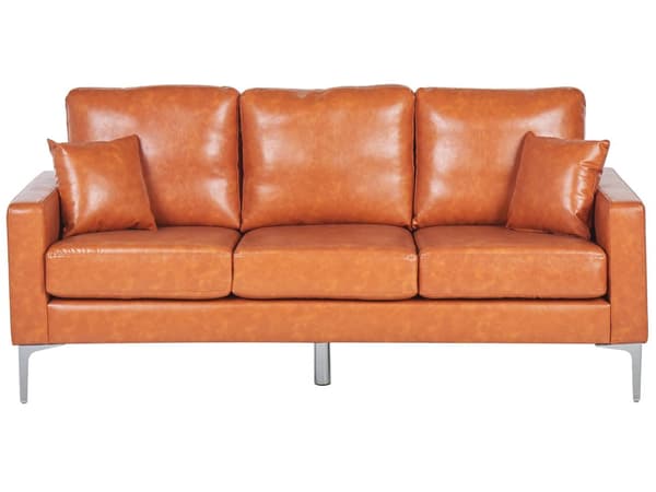 Sofa Brum Imitert Skinn 3-seters Polstret Sete Metallben med pynteputer