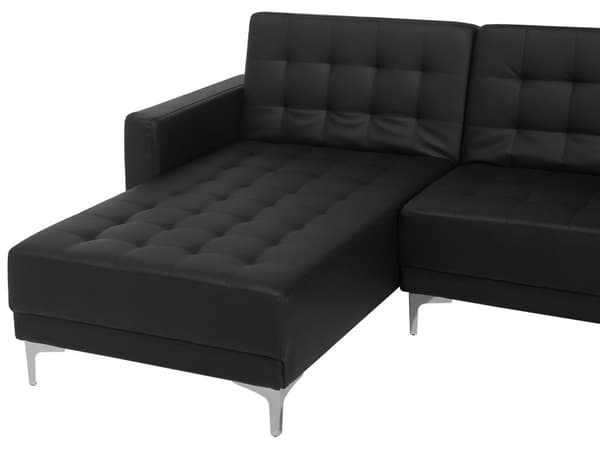 Hjørnesofa Svart Kunstskinn Tuftet Moderne L-formet Modulær 4-seter Sjeselong Høyrevendt