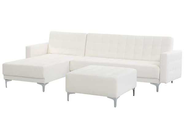 Hjørnesofa Hvit Kunstskinn Tuftet Moderne L-formet Modulær 4-seter med Osmansk Sjeselong