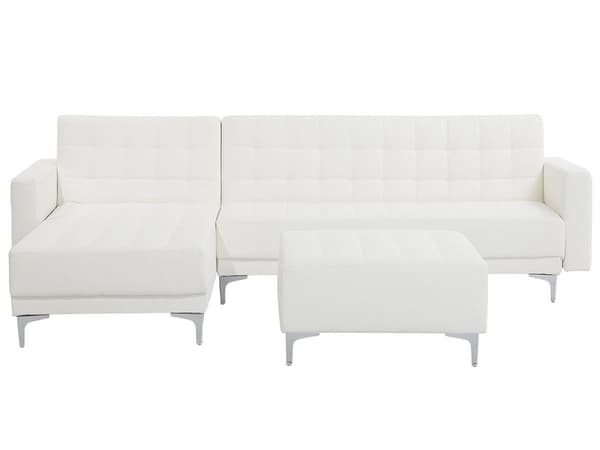 Hjørnesofa Hvit Kunstskinn Tuftet Moderne L-formet Modulær 4-seter med Osmansk Sjeselong