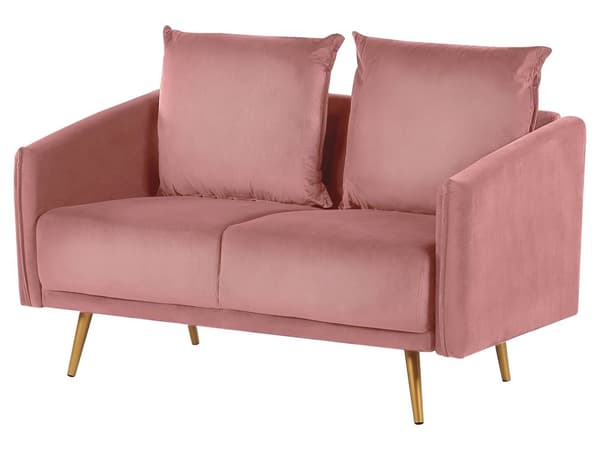 Sofa rosa fløyel 2-seters ryggpolstret sete metallgyldne ben Retro Glam
