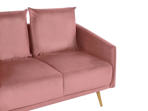 Sofa rosa fløyel 2-seters ryggpolstret sete metallgyldne ben Retro Glam