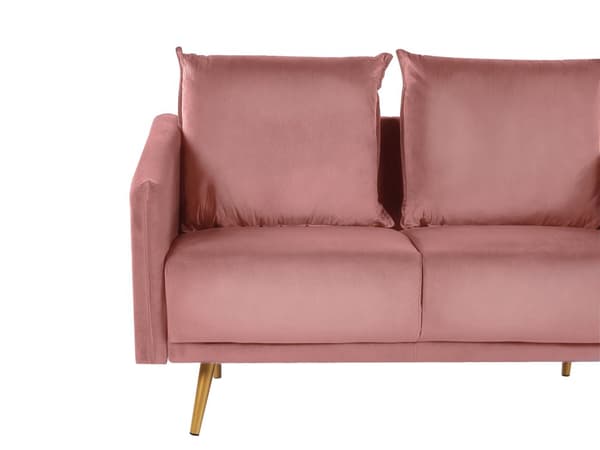 Sofa rosa fløyel 2-seters ryggpolstret sete metallgyldne ben Retro Glam