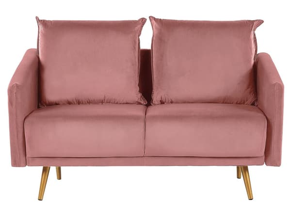 Sofa rosa fløyel 2-seters ryggpolstret sete metallgyldne ben Retro Glam