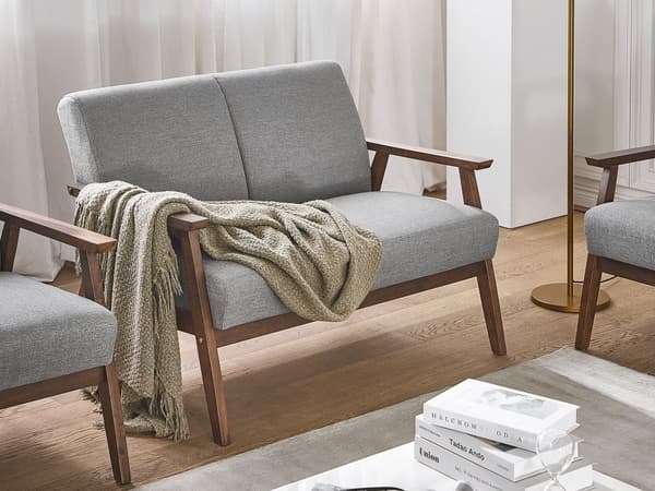 Sofa Grå Polyester 2-seter Treramme Antiskli-knotter Retro og minimalistisk design Stue