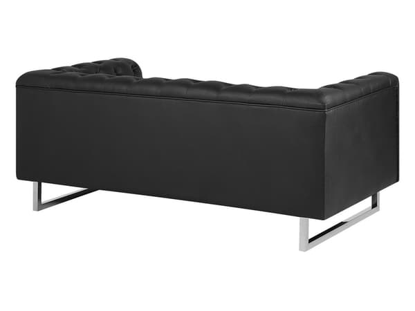 2-seters Chesterfield Sofa Svart Smokingarm Knappet Rygg Sølvben Kunstskinn