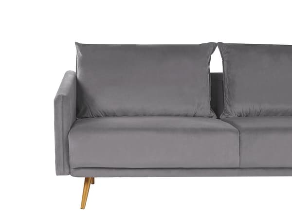Sofa grå fløyel 3-seters ryggpolstret sete metallgyldne ben Retro Glam