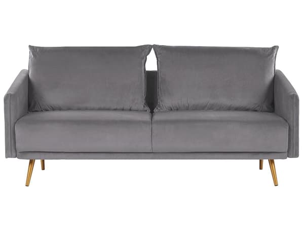 Sofa grå fløyel 3-seters ryggpolstret sete metallgyldne ben Retro Glam