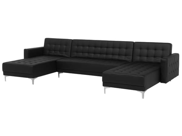 Hjørnesofa Svart Kunstskinn Tuftet Moderne U-formet Modulær 5-seter med sjeselonger