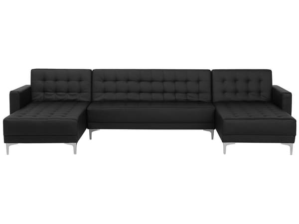 Hjørnesofa Svart Kunstskinn Tuftet Moderne U-formet Modulær 5-seter med sjeselonger