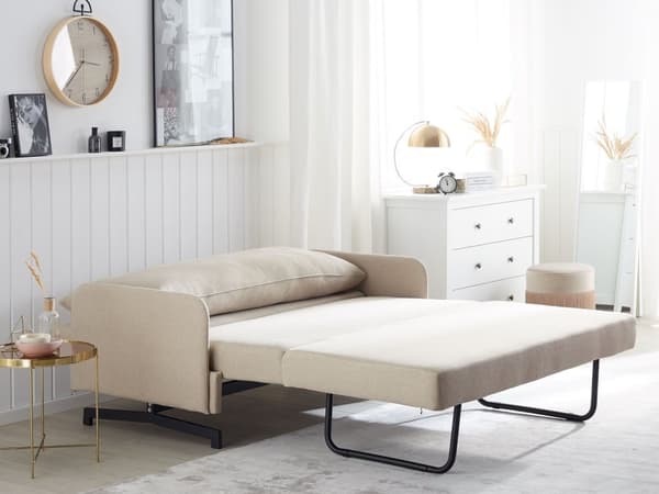 Sovesofa Beige Stoff 2-seter Ekstra soveplass Moderne Minimalistisk Stue