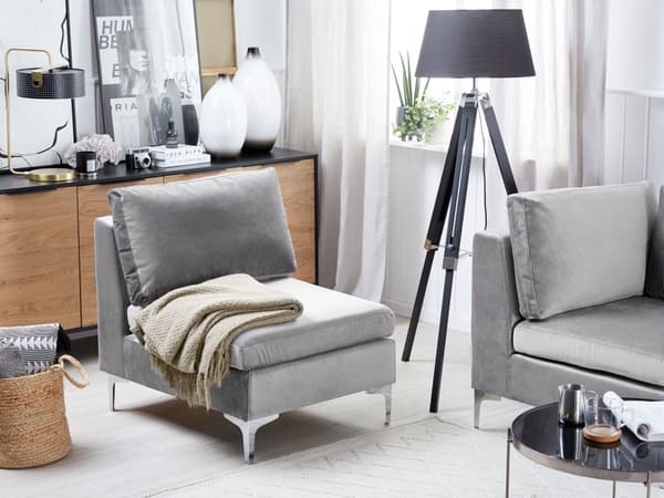 Modul 1 setedel Grå Fløyel Sølv metallben Modulsofa Glamorøs stil Moderne Innredning Stue