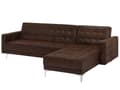 Miniatyrbilde 5 av 11: Hjørnesofa Brun Imitert skinn Tuftet Moderne L-formet Modulær 4-seter Venstre Sjeselong