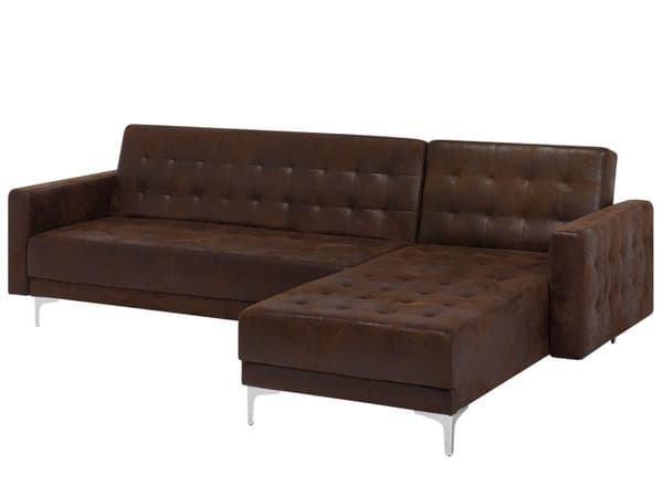 Hjørnesofa Brun Imitert skinn Tuftet Moderne L-formet Modulær 4-seter Venstre Sjeselong