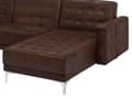 Miniatyrbilde 8 av 11: Hjørnesofa Brun Imitert skinn Tuftet Moderne L-formet Modulær 4-seter Venstre Sjeselong