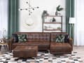 Miniatyrbilde 2 av 11: Hjørnesofa Brun Imitert skinn Tuftet Moderne L-formet Modulær 4-seter Venstre Sjeselong