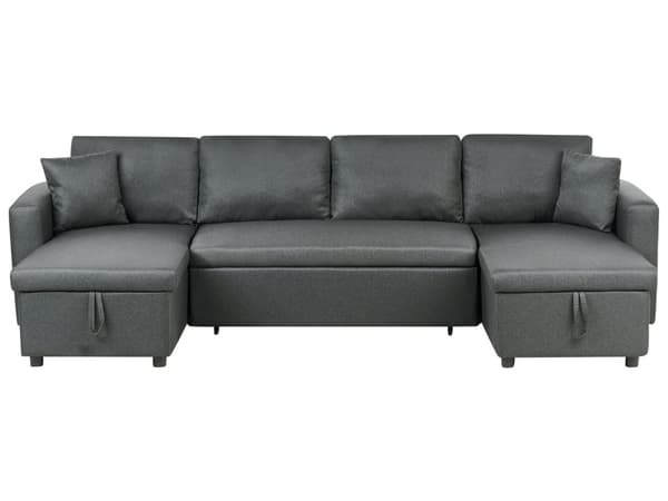 Hjørnesofa i Mørkegrått Stoff Polstret U-formet 5-seter med Oppbevaring