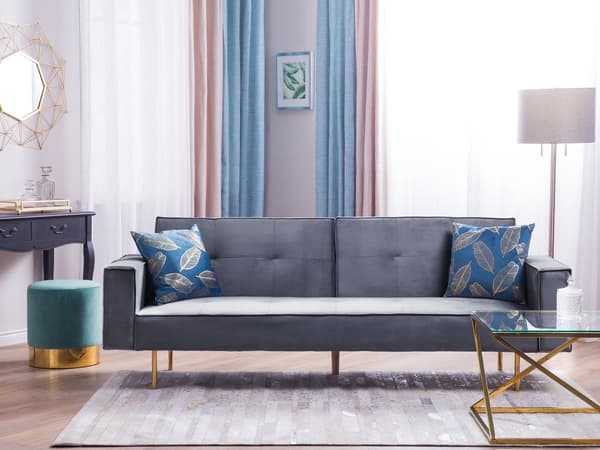 Sovesofa Grå Fløyel 3 Seter Moderne Skinneseng med Armlener