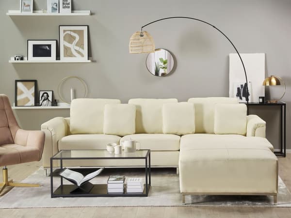 Hjørnesofa Beige skinnpolstret med ottomansk L-formet venstreorientering