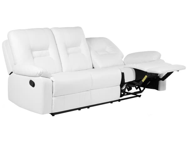 3-Seters Sofa Hvit Kunstskinn Justerbar Rygg og Fotstøtte