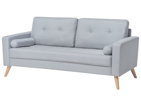 Sofa Grått Stoff med 2-seters Knappepolstring og 2 Puffer