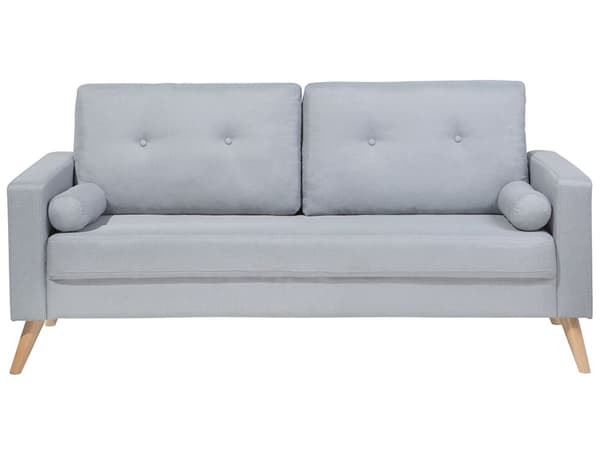 Sofa Grått Stoff med 2-seters Knappepolstring og 2 Puffer
